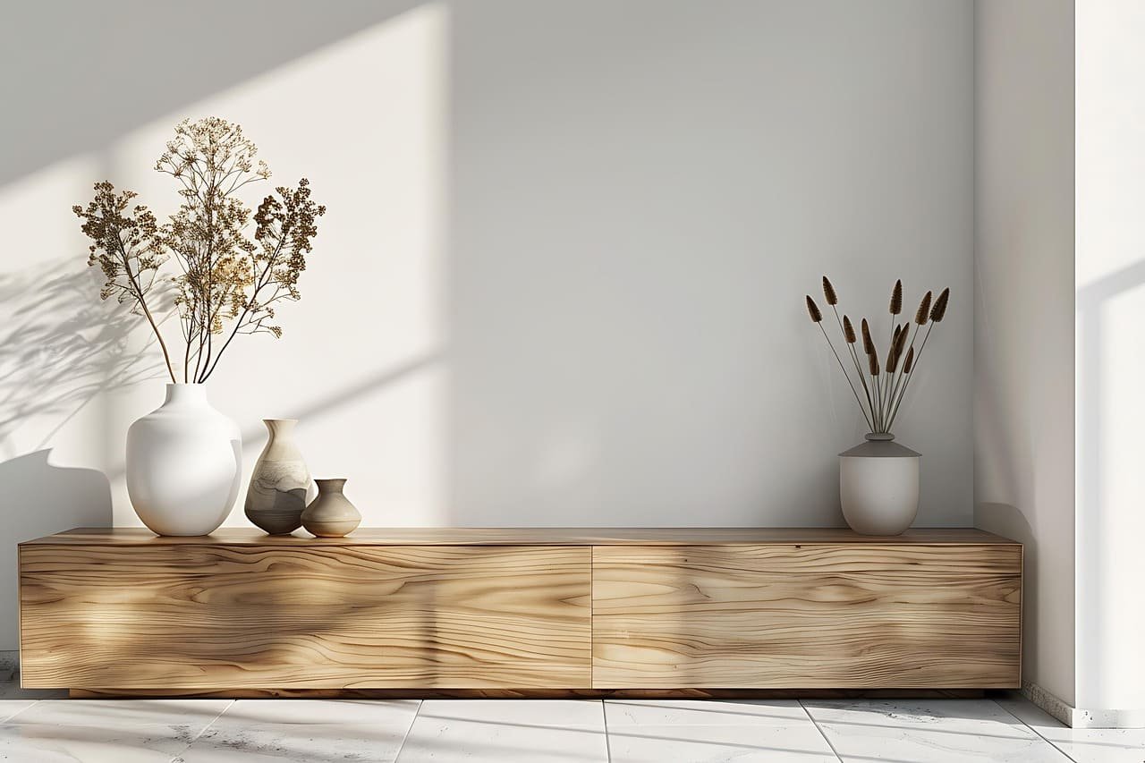 Muebles de madera minimalistas en sala de descanso