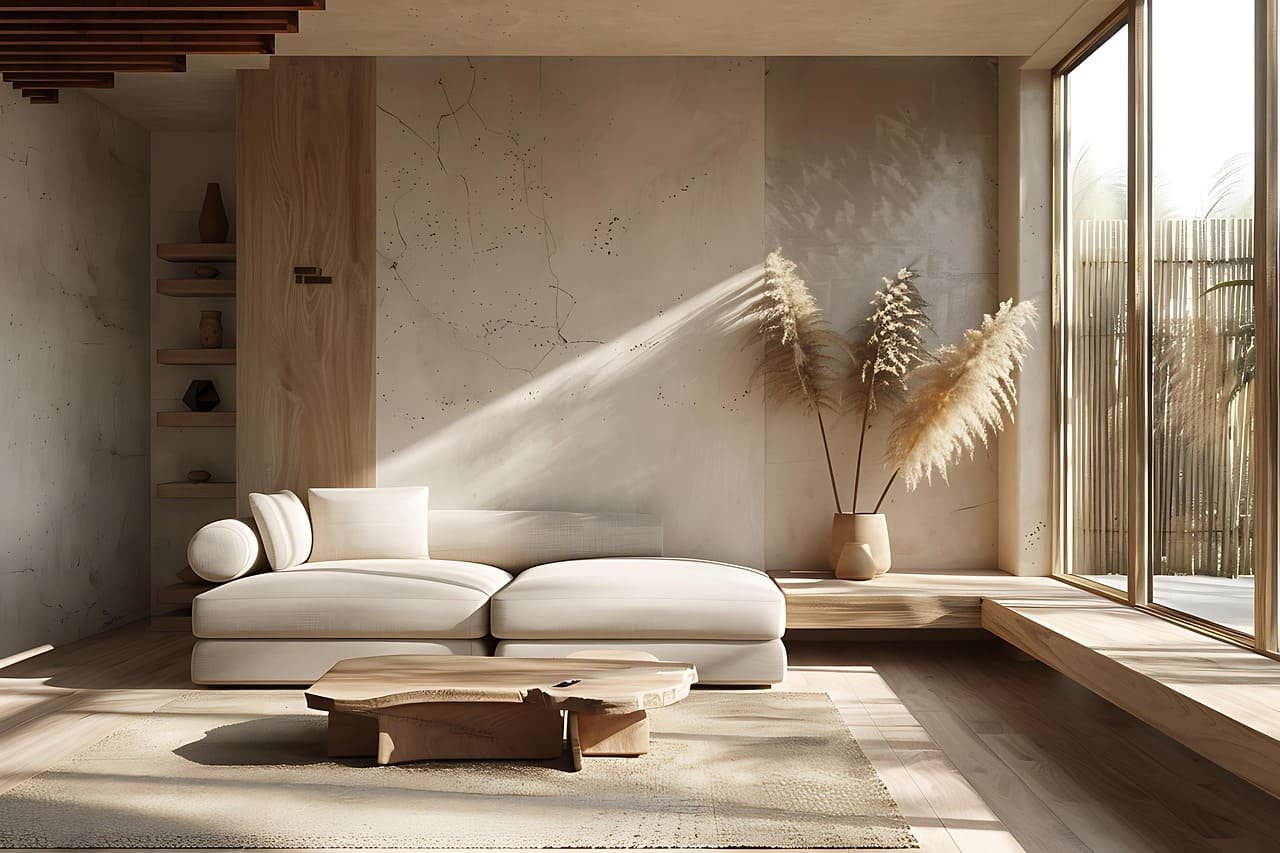 Sala lujosa con diseño semi industrial y minimalista